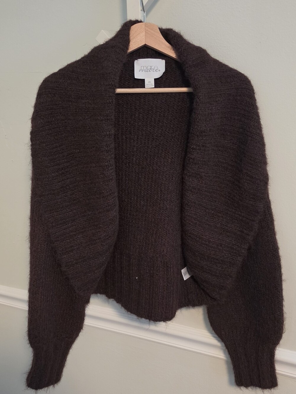 Mare Mare Anthropologie Cropped Fuzzy Shrug Cardigan Brown One Size Cozy Boho - Picture 6 of 10
